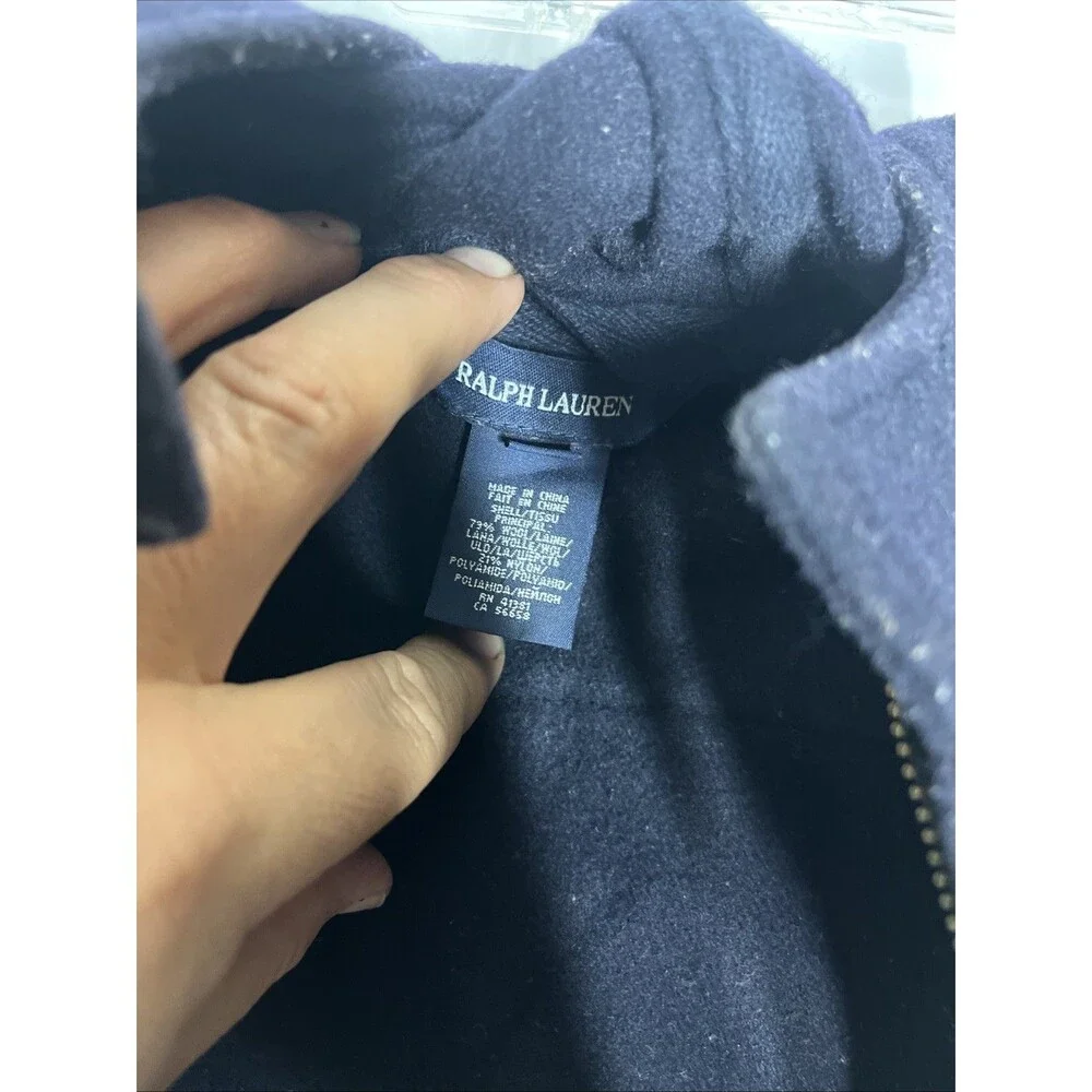 RALPH LAUREN Navy Blue Toggle Wool Blend Coat Hoodie Kids Sz 5 Classic